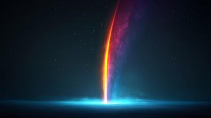Wall Mural - Colorful rainbow is shooting out of the sky. The sky is dark and the rainbow is bright and vivid