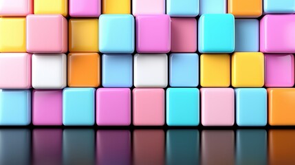 Wall Mural - Colorful wall of blocks with a black background. The blocks are of different colors and sizes, creating a vibrant and playful atmosphere