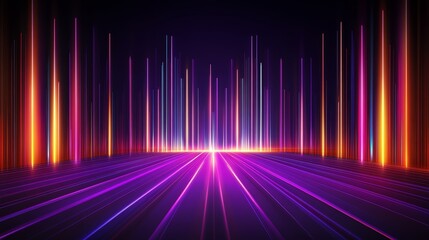 Wall Mural - colorful, neon-lit cityscape with a purple sky. the sky is filled with a variety of colors, includin