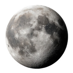 Detailed realistic full moon with visible craters and surface texture isolated on transparent background