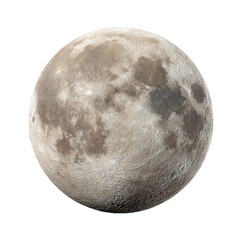 Detailed view of a full moon with visible craters and surface texture isolated on transparent background