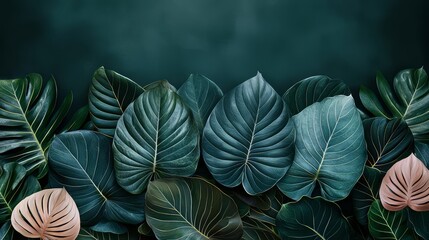 Wall Mural - Green leafy plant with a pinkish hue. The leaves are arranged in a row and are very close to each other