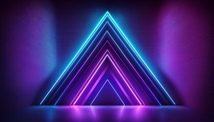 Wall Mural - a picture of sharp neon shapes in violet purple and blue lights arrow and triangle styles glowing wall background ai generated
