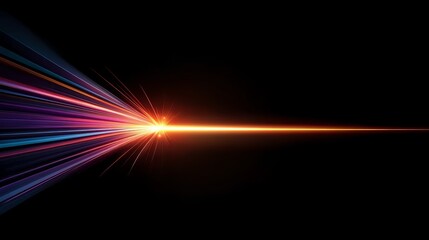 Wall Mural - long, colorful light beam is projected onto a black background. the light is bright and vibrant, cre