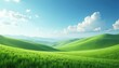 © Vadym - Vibrant green rolling hills under a bright blue sky with fluffy white clouds. Gentle slopes form a serene natural landscape. This peaceful panorama invites tranquility and outdoor adventure.
