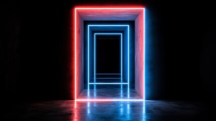Wall Mural - series of neon lights are lit up in a dark room, creating a sense of depth and mystery