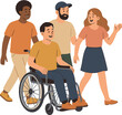 © Natallia - A group of friends, including a disabled man, strolls along the city streets on a summer day, enjoying each other's company and celebrating inclusion and diversity as a normal part of society