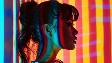 Wall Mural - Colorful digital artwork of a woman. Created with neon lights, the  is abstract and vibrant.