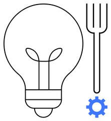 Lightbulb with fork and gear combining ideas of innovation, tools, and problem-solving. Ideal for creativity, innovation, invention, technology, design thinking, solution-finding and brainstorming