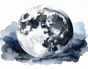 Wall Mural - Big watercolor moon illustration. Symbol of new beginning, dreaming, romance, fantasy