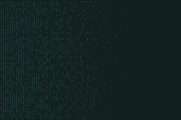 Abstract digital binary code background with zeros and ones fading into a dark green space, representing data, technology, and programming concepts for modern computing.