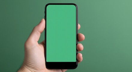 Contemporary Minimalist Hand Holding Smartphone with Green Screen Technology Device
