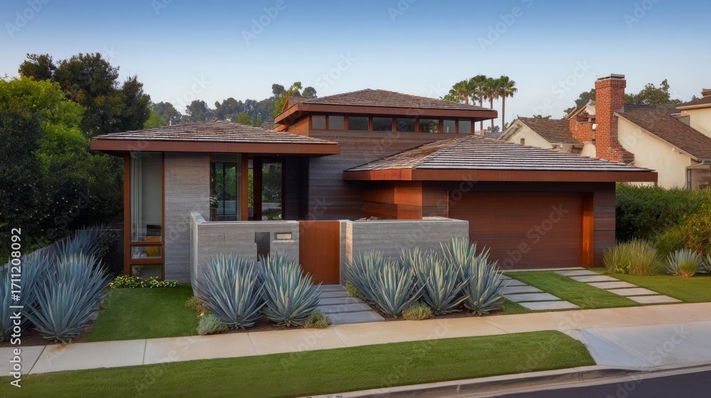 Clean Line Roof Elegant modern house with clean lines and low pitched roof, horizontal ...