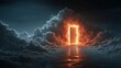 © Photographer - Step through the glowing portal and enter a new reality with this surreal door surrounded by clouds and reflected in water, a gateway to opportunity and dreams
