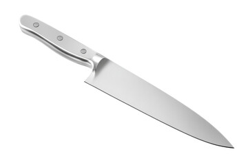 A silver knife with a black handle