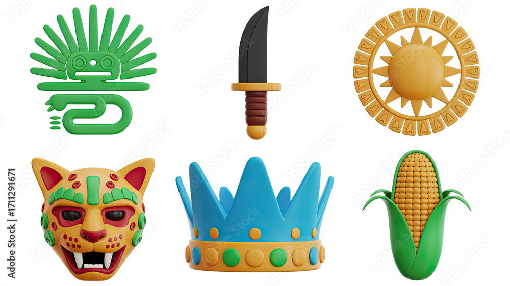 Stock-Illustration „Aztec Civilization 3D Renderings Featuring Jaguar ...