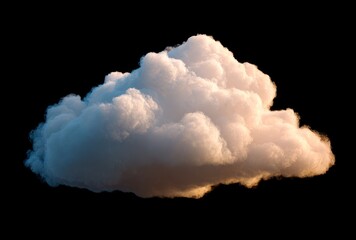 fluffy white cloud bathed in the golden and blue light, set against a stark black background. looks 