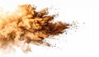 © Modern - Abstract cloud of brown dust exploding outward against a white background, resembling smoke or earth particles in dynamic motion