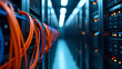 © EPICreation - Tangled mass of orange and blue wires, connecting technology infrastructure, server room - chaos and complexity in IT network, datacenter hardware, computing systems, and communication cables
