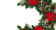 © sorariku - Festive Christmas Wreath with Poinsettias, Holly Berries, and Golden Crosses with God and Faith Text, copy space