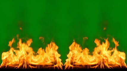 Wall Mural - Bright Orange Flames on Green Background for Multiple Creative Uses