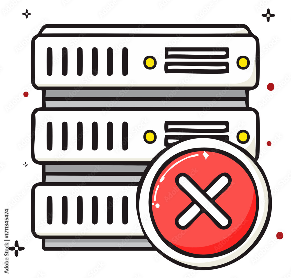 Server stack with error symbol indicating connection problems or ...