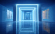 © fanjianhua - Futuristic corridor with neon lights and reflective floor