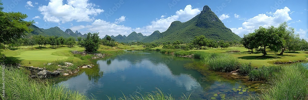 Serene Mountain Lake with Crystal Clear Water Reflection, Lush Meadows ...