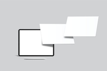 Wall Mural - 3D tablet, pen digital device with blank screen mockup isolated on background. Perfect for showcasing UI/UX design, app presentation, digital artwork, creative portfolio, web designers or ads, banner 