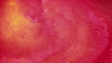 Wall Mural - Mix paint. Acrylic drop. Defocused pink yellow red color water liquid shiny emulsion fluid on abstract art creative bright background.