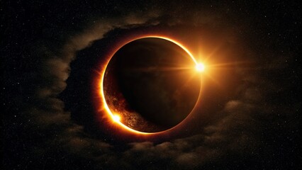 Wall Mural - 
This AI-generated image presents a total solar eclipse where the Moon perfectly blocks the Sun, creating a dramatic visual.