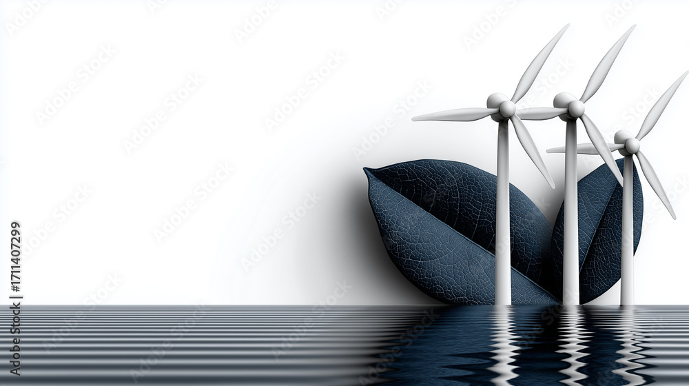 Wind Turbine and Green Leaf: A stylized image of wind turbines and a ...