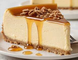 Wall Mural - piece of honey cheesecake on a plate