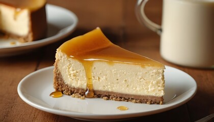 Wall Mural - piece of honey cheesecake on a plate