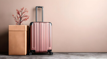 Wall Mural - with suitcase and moving box set against light beige wall