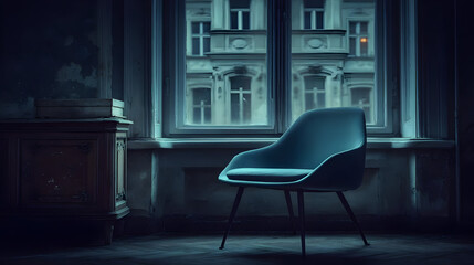 Wall Mural - with only one chair and box under large window with soft light