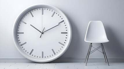 Wall Mural - clock and one chair in minimal meeting room with bright light