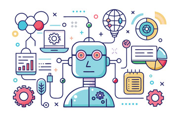 Modern robot design showcasing technology and data analytics in an abstract layout with colorful elements
