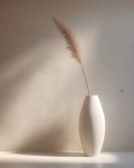 Wall Mural - Simple Tall Ceramic Vase with Pampas Grass in Matte White Finish