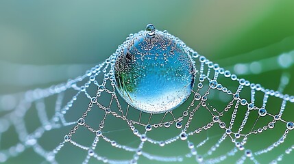 Close Up of Glistening Water Droplet on Spiderweb