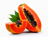 Piece of ripe papaya fruit with seeds isolated on transparent png