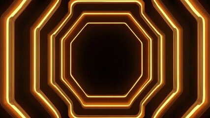 Wall Mural - glowing orange neon octagon shapes form futuristic tunnel with dark center emitting warm vibrant lig