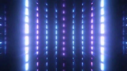 Wall Mural - futuristic glowing neon light corridor with symmetrical blue and purple hues creating vibrant techno