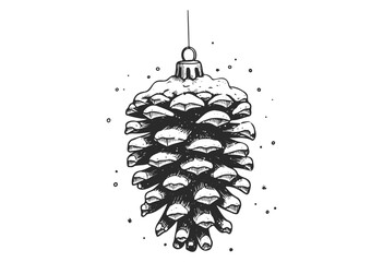 Wall Mural - black and white pinecone christmas ornament drawing with snowflakes - stock vector