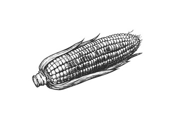 Wall Mural - detailed black and white sketch of a corn cob with husks - stock vector
