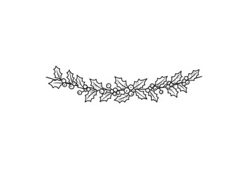 Wall Mural - black and white holly leaf and berry garland design - stock vector