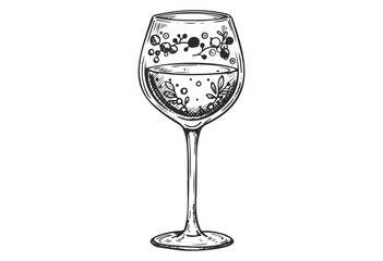 Wall Mural - elegant hand-drawn wine glass with ornate floral design in black and white - stock vector