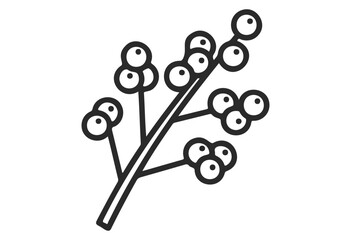 Wall Mural - simple black and white outline of a berry branch with leaves and berries - stock vector