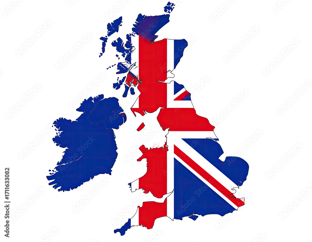 UK map overlaid with Union Jack flag Stock Photo | Adobe Stock