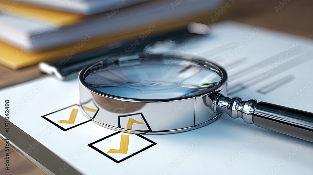 Magnifying glass with check mark icon concept. A magnifying glass over ...